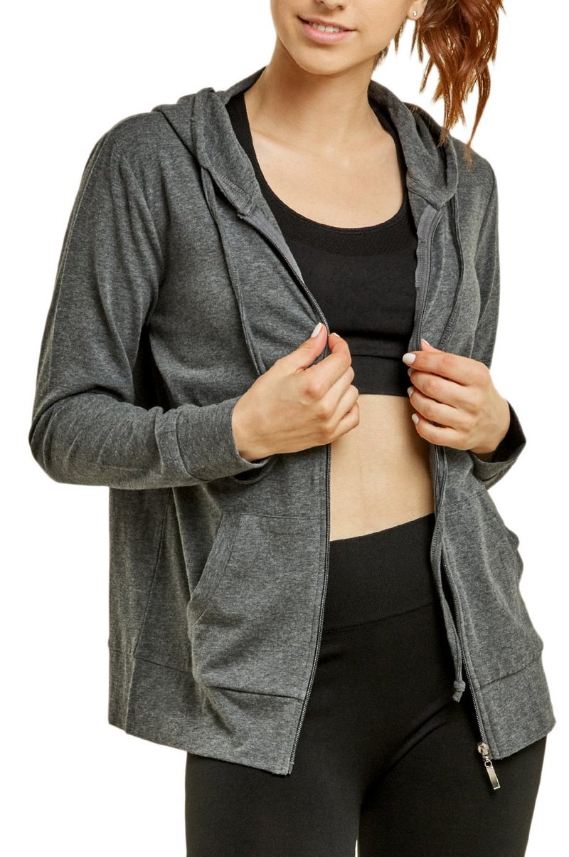 Sofra Women's Thin Cotton Zip Up Hoodie Jacket, Charcoal, Large - Image 4